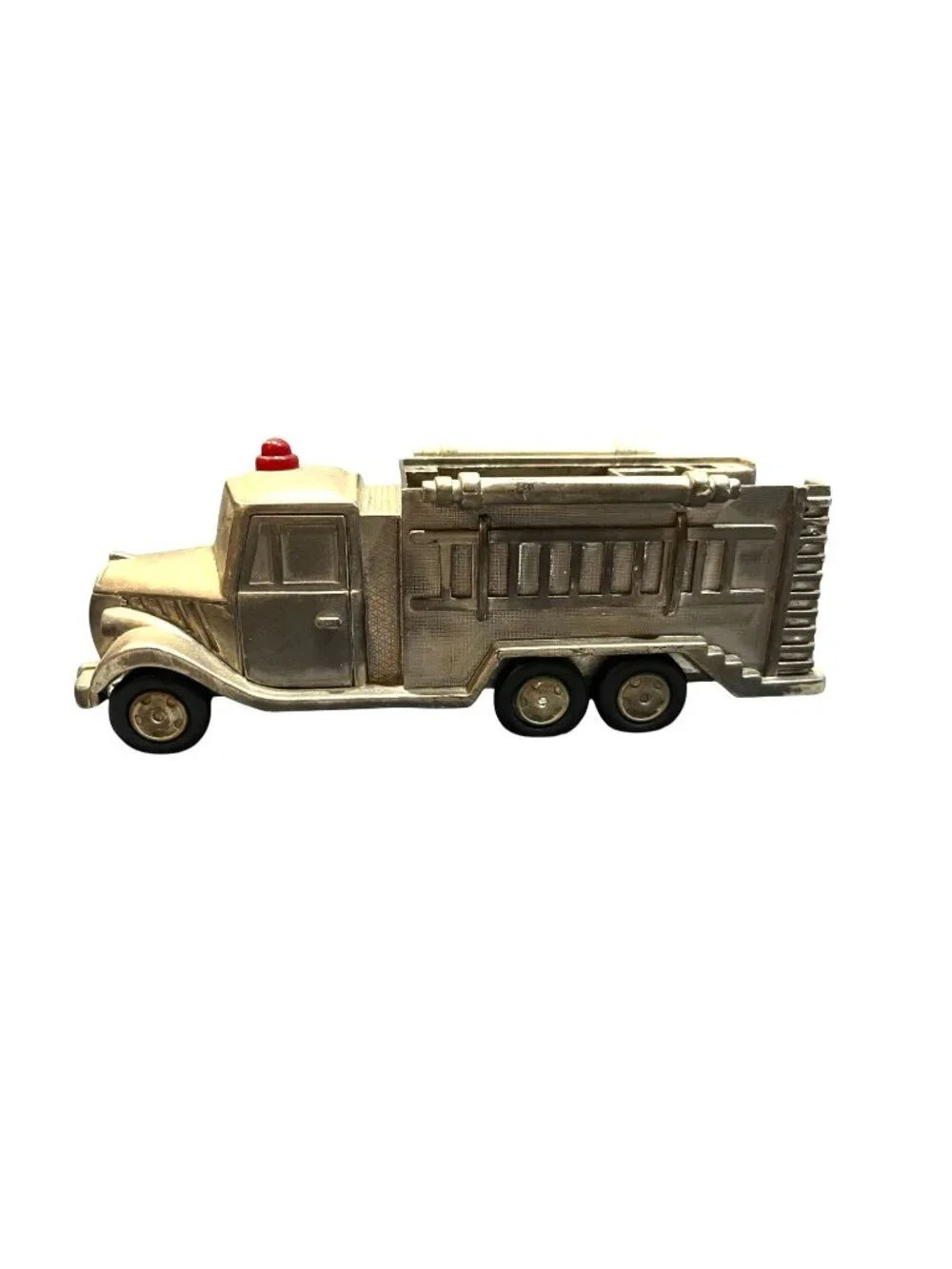 Silver Plated Fire Truck Coin Bank  Vtg FLAW MISSING LID International Silver Co